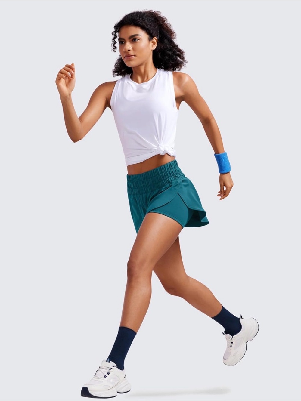 CRZ YOGA Women’s Blue/Green High-Waist Running Shorts, Medium NWT - Picture 2 of 7